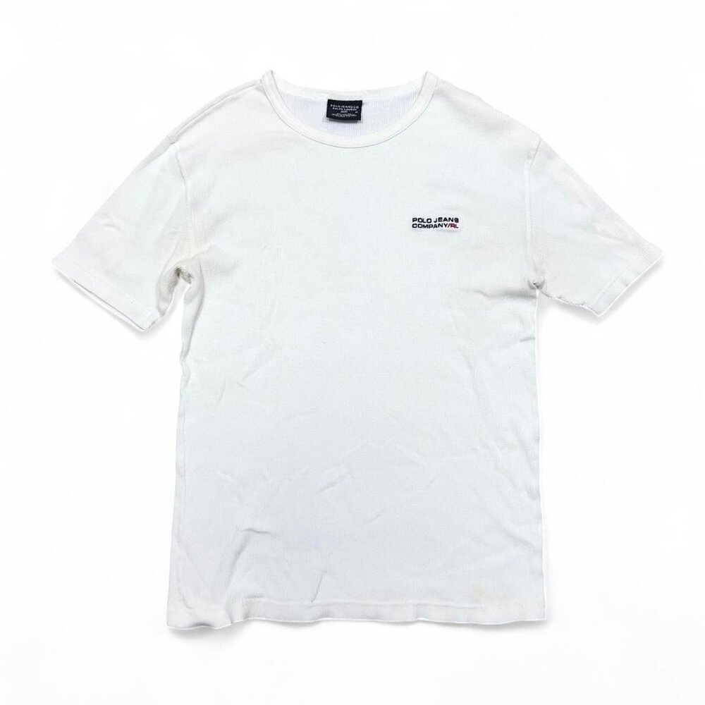 Vintage 90s Polo Ralph Lauren Men’s White Ribbed Cotton T-Shirt Medium
